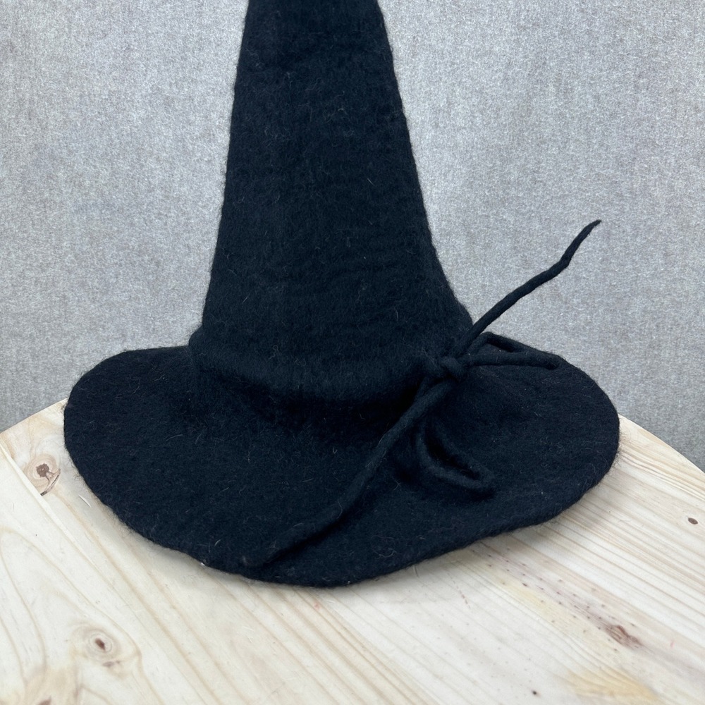 One of a Kind Wool Witch Hat One Size Black Felted Wool Pointed Whimsigoth - Picture 7 of 12